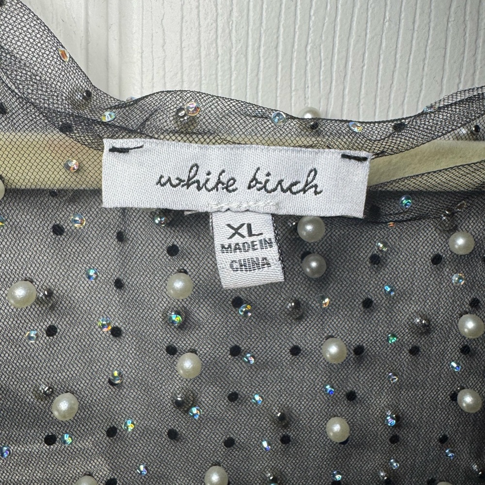 White Birch Pearl & Rhinestone Mesh Top Size XL - Picture 6 of 7